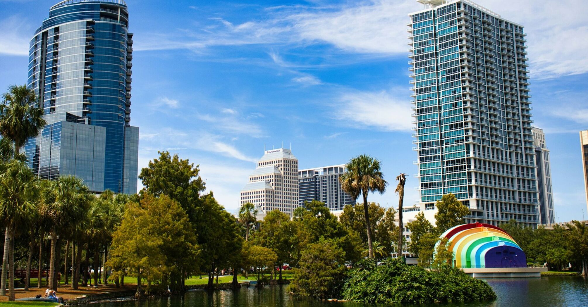 Downtown Orlando skyline overlooking Lake Eola Park