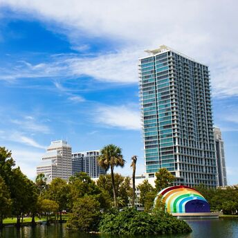 Downtown Orlando skyline overlooking Lake Eola Park