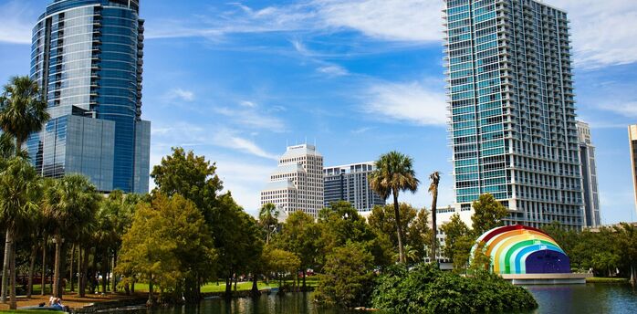Downtown Orlando skyline overlooking Lake Eola Park