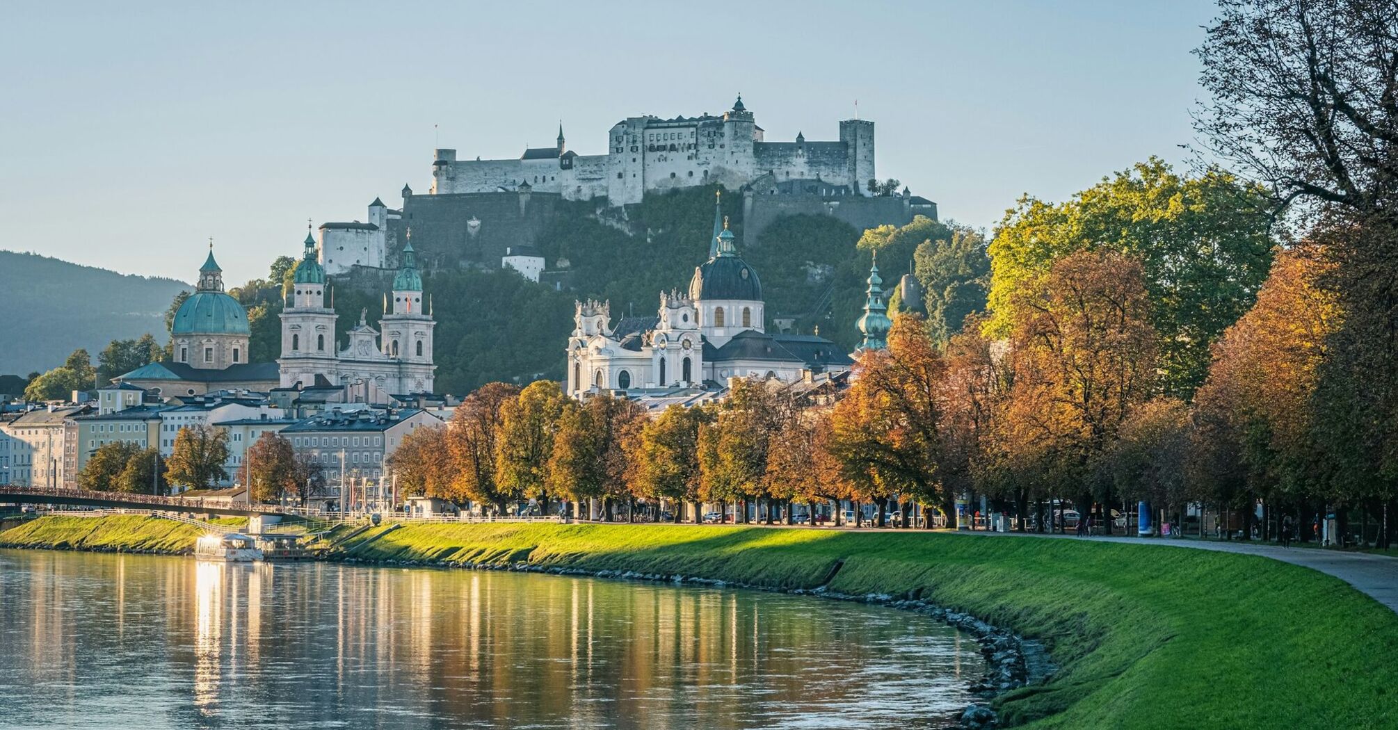 Salzburg Old Town and Hohensalzburg Fortress by the river