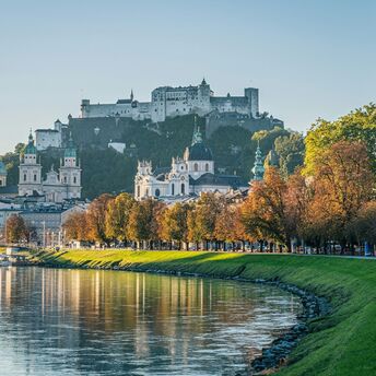 Salzburg Old Town and Hohensalzburg Fortress by the river