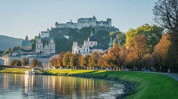 Salzburg Old Town and Hohensalzburg Fortress by the river