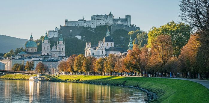 Salzburg Old Town and Hohensalzburg Fortress by the river