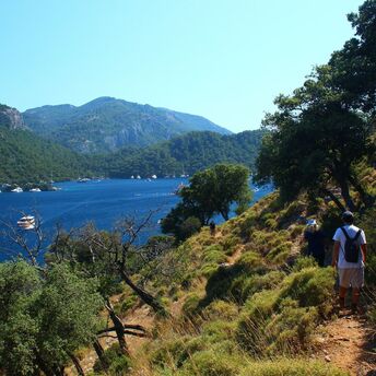 Hikers walking along Turkey’s south-west coast