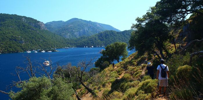 Hikers walking along Turkey’s south-west coast