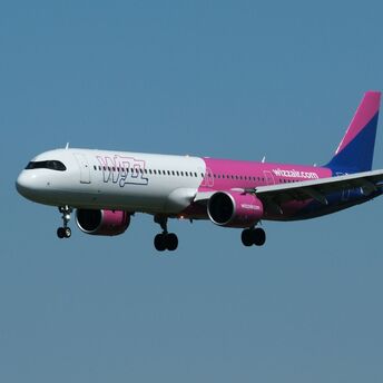 Wizz Air aircraft approaching for landing