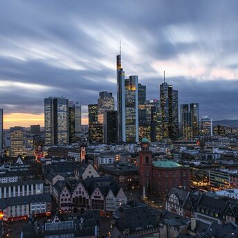 Evening view of Frankfurt city centre