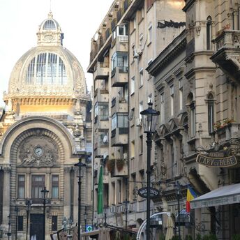 Historic street scene in central Bucharest