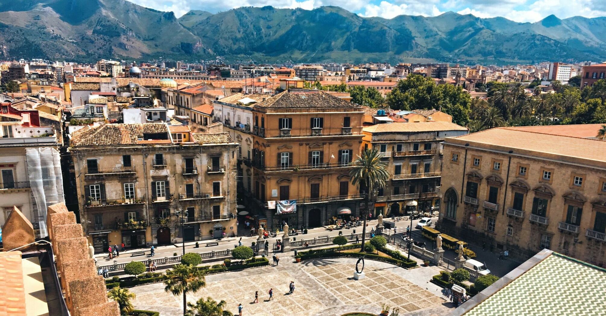 View over central Palermo with historic buildings and mountains