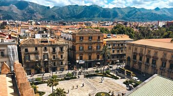 View over central Palermo with historic buildings and mountains
