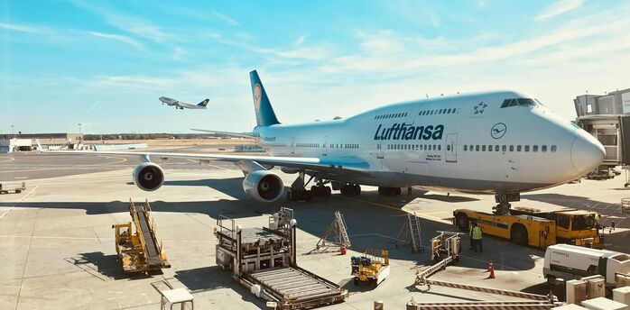 Lufthansa Boeing 787-9 parked at Frankfurt Airport gate