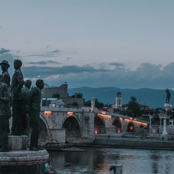 Stone Bridge and statues over the Vardar River in Skopje