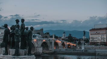 Stone Bridge and statues over the Vardar River in Skopje