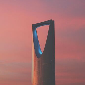 Kingdom Centre Tower in Riyadh at sunset