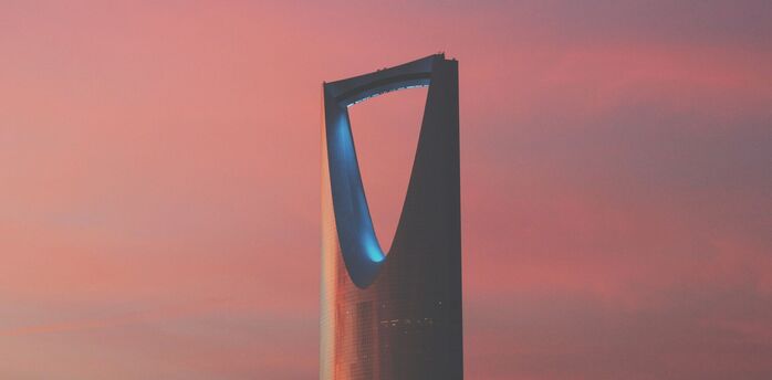 Kingdom Centre Tower in Riyadh at sunset