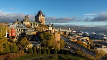 View of Quebec City skyline with Château Frontenac and St Lawrence River