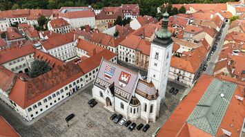Aerial view of Zagreb Old Town with St Mark’s Church and red-tiled rooftops