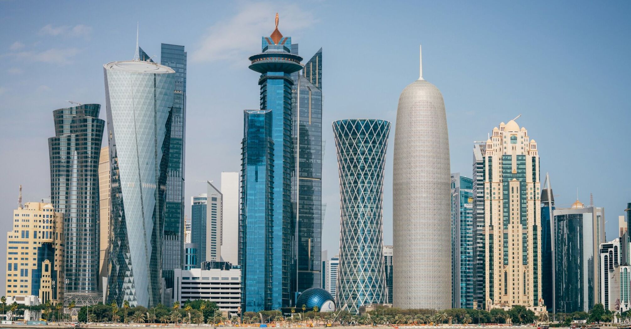 Modern high-rise skyline of Doha along the waterfront in Qata