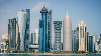 Modern high-rise skyline of Doha along the waterfront in Qata