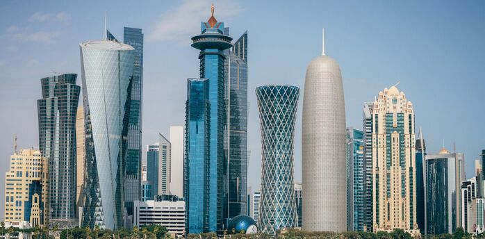 Modern high-rise skyline of Doha along the waterfront in Qata