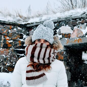 Person dressed for winter in Helsinki