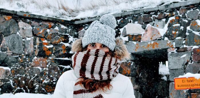 Person dressed for winter in Helsinki