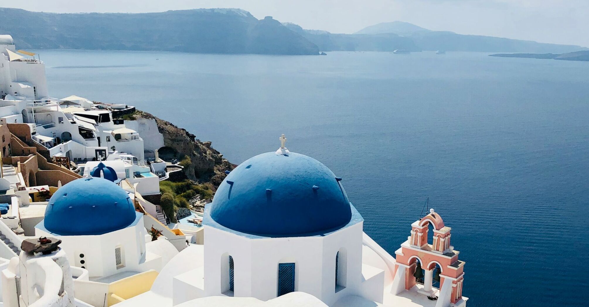 Santorini caldera with blue-domed churches