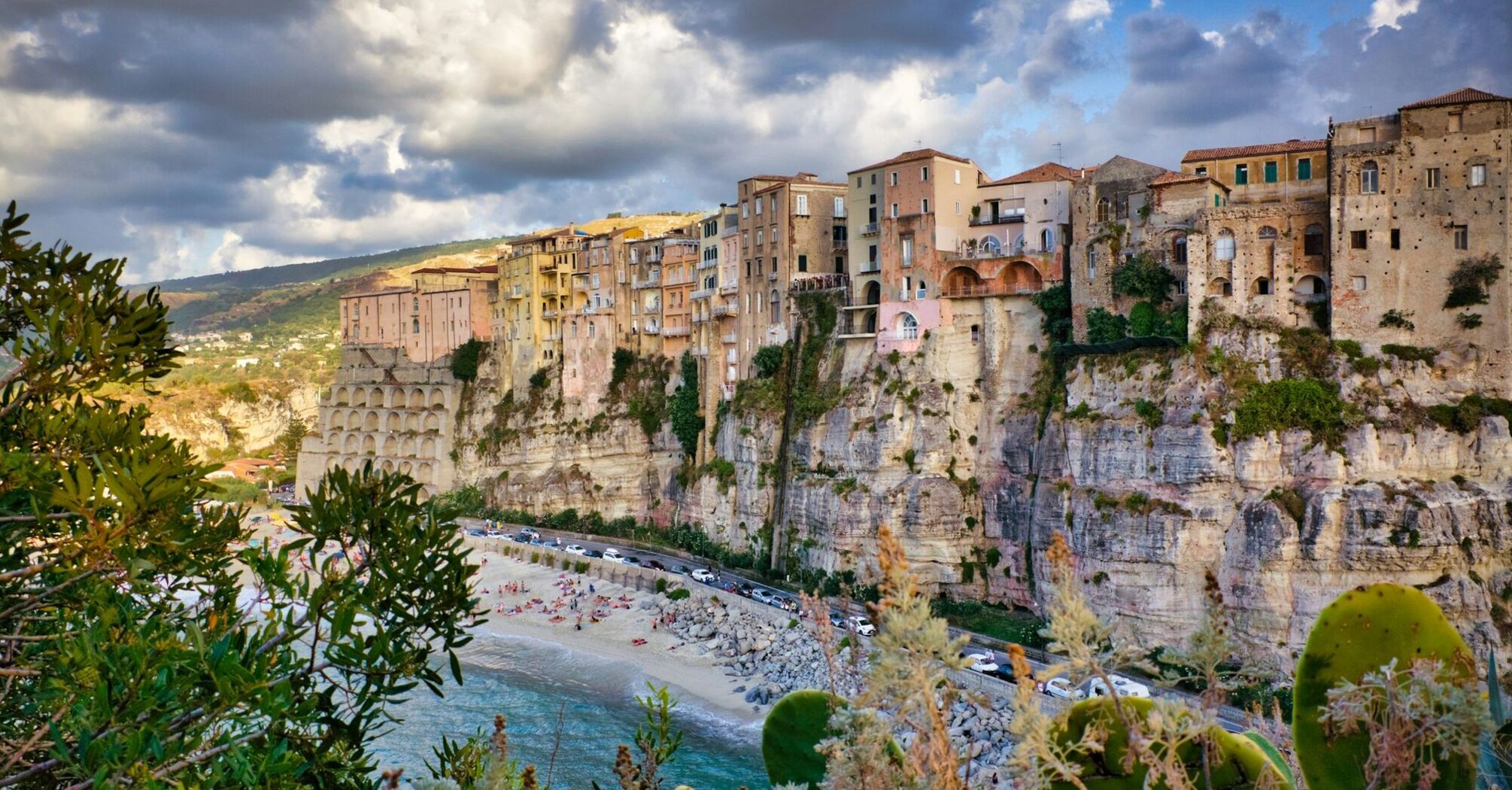 Cliffside town in Calabria overlooking beach and Tyrrhenian Sea