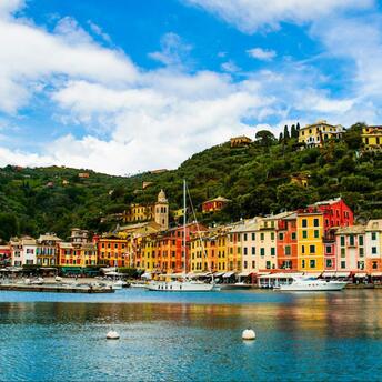 Colorful waterfront buildings along Genoa harbor