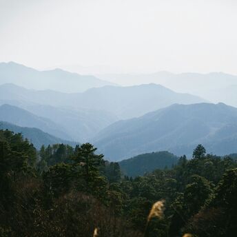 Layered mountain ridges in the Kii mountain range near Mount Kōya
