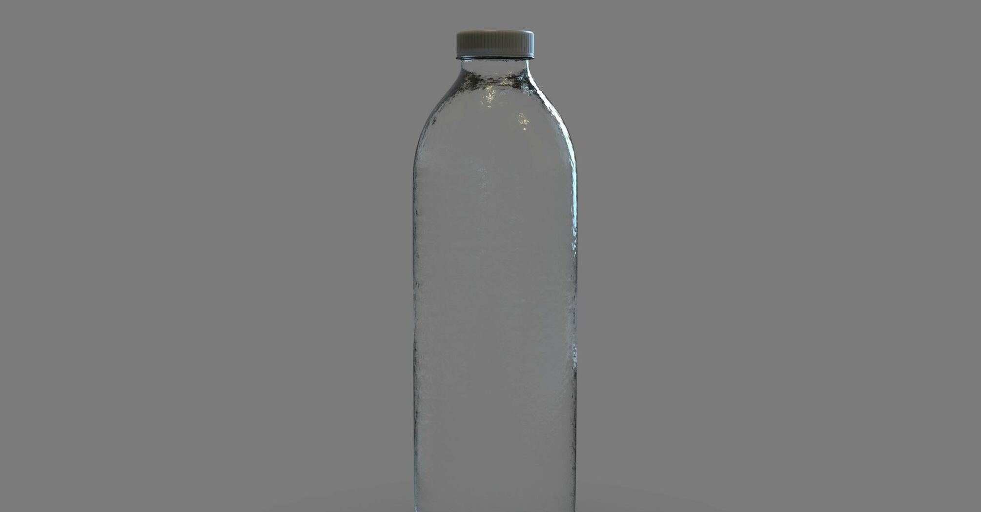 Clear plastic water bottle against plain background