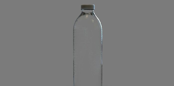 Clear plastic water bottle against plain background