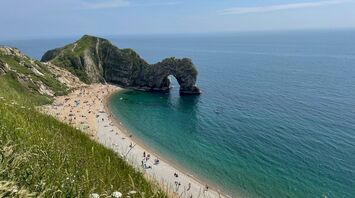Durdle Door beach and limestone arch on Dorset’s Jurassic Coast