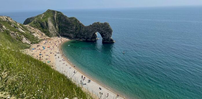 Durdle Door beach and limestone arch on Dorset’s Jurassic Coast