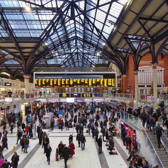 Crowded airport terminal with passengers during holiday travel period