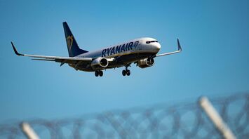 Ryanair aircraft approaching runway during landing