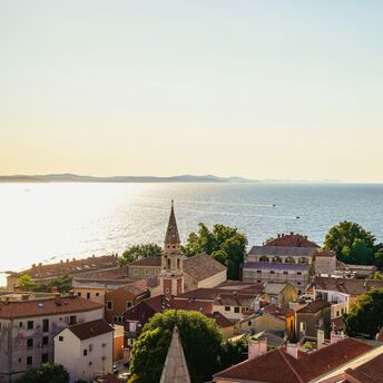 Zadar old town rooftops overlooking Adriatic coast