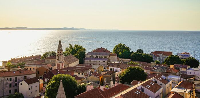 Zadar old town rooftops overlooking Adriatic coast