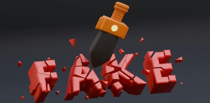 Fake word breaking apart with hammer illustration