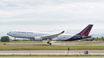 Brussels Airlines aircraft landing at Brussels Airport runway