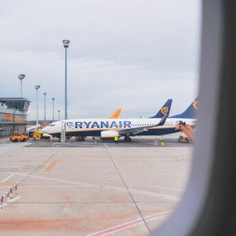 Ryanair aircraft parked at airport stand