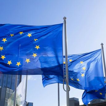 European Union flags flying outside EU institutions