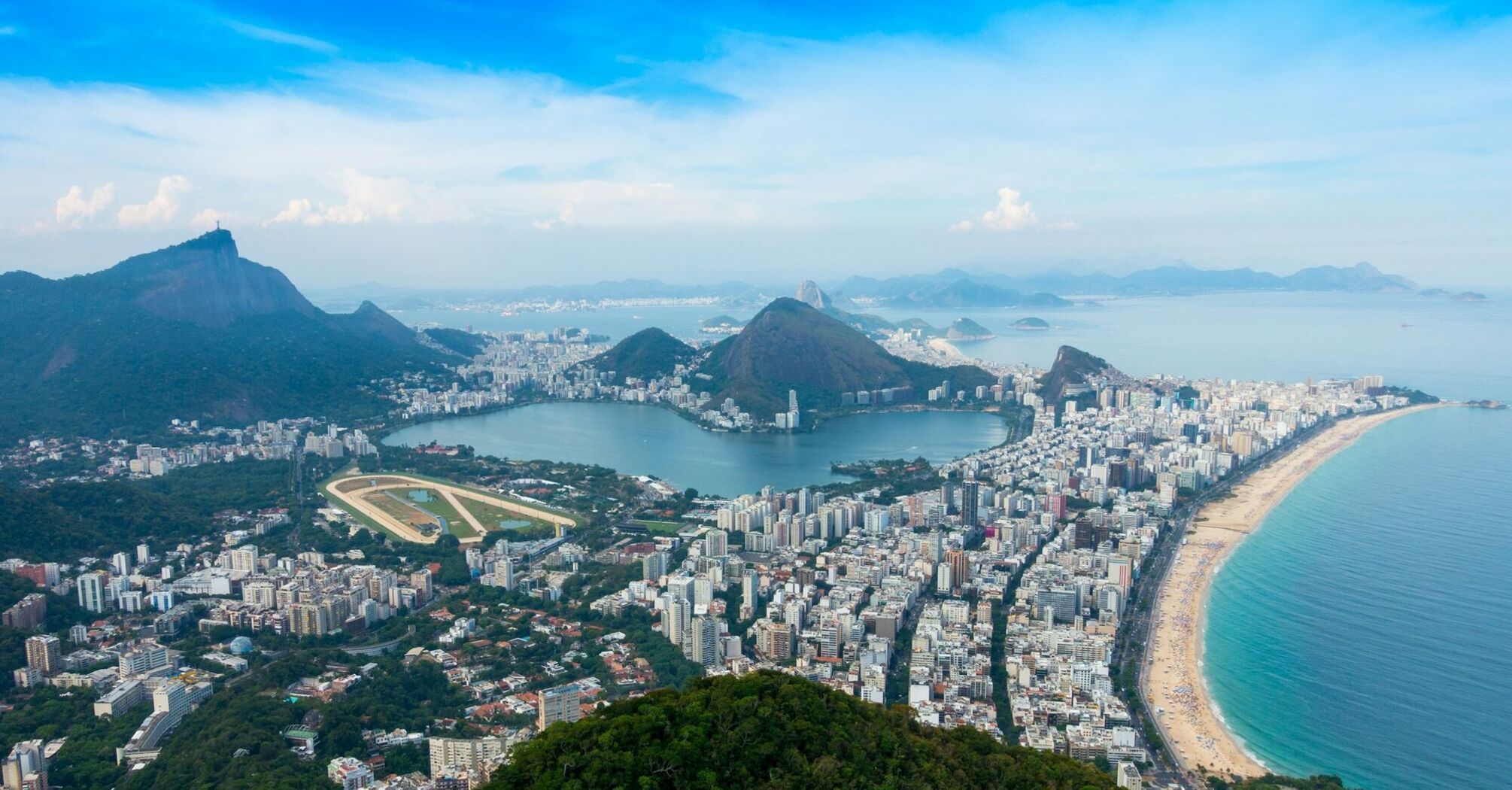 Aerial view of Brazilian coastline and city