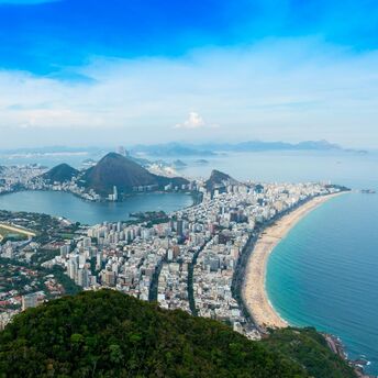 Aerial view of Brazilian coastline and city