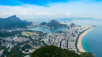Aerial view of Brazilian coastline and city