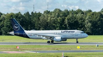 Lufthansa aircraft taxiing at an airport