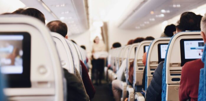Passenger cabin view during commercial flight
