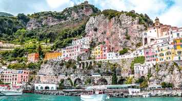Colourful cliffside houses along the Amalfi Coast in southern Italy