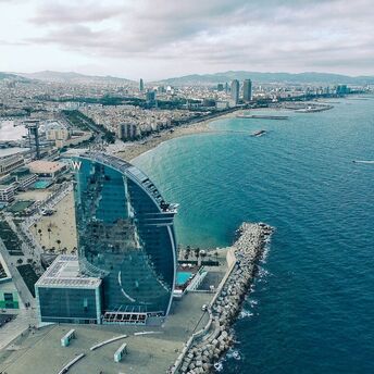 Barcelona coastline and W Hotel along the Mediterranean waterfront