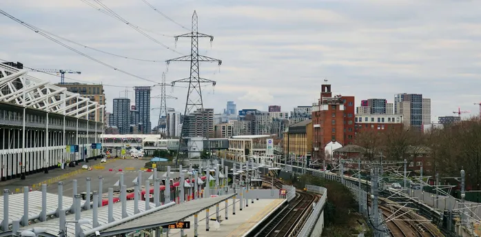 DLR railway tracks and station area in London